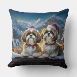 Shih Tzus Holiday Design By Rich AMeN Gill Throw Pillow