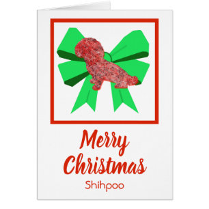 Shihpoo Cute Christmas Dog & Green Bow Card