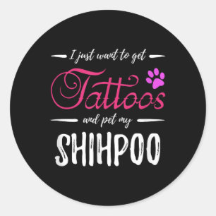 Shihpoo Dog Lover Tattoo Funny Dog Mom Gift Idea Classic Round Sticker