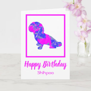 Shihpoo Hot Pink Silhouette Dog Funny Birthday Card