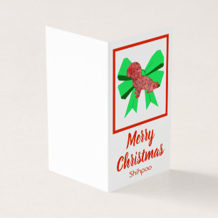 Shihpoo Silhouette Christmas Dog & Green Bow Card