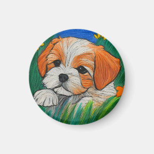 Shihtzu puppy crayon art look magnet