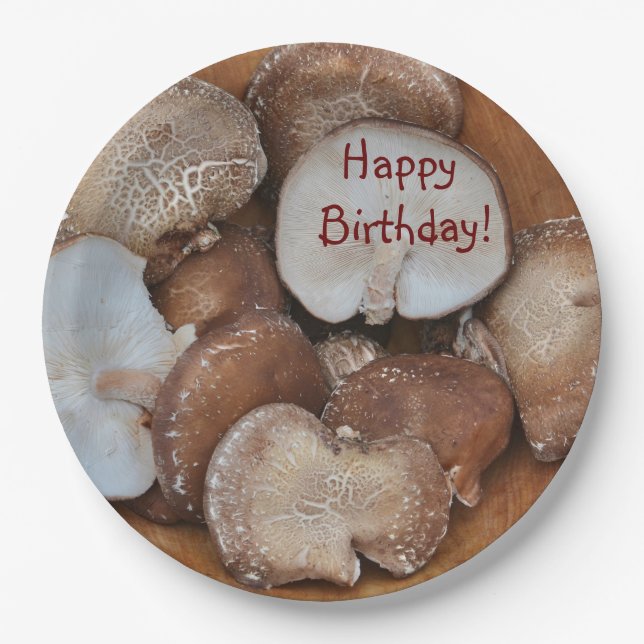 Shiitake Mushrooms Birthday Paper Plate (Front)