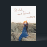 Shiloh Copper Modern Elegant Wedding Save The Date<br><div class="desc">Modern wedding save the date card featuring a simple design with your names in an elegant script at the top left and your date, city and state below to the right, over your favourite vertical photo. The template includes a sheer overlay along the top to help the text stand out...</div>