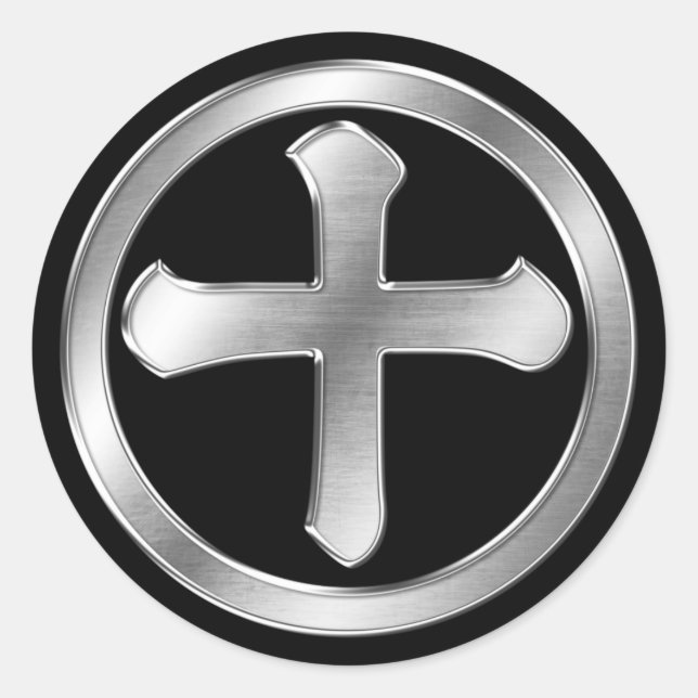 Shimazu Clan Kamon Silver Chrome Classic Round Sticker (Front)