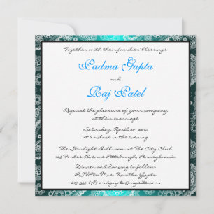 Shimmer Aqua and White Paisley Wedding Invitation