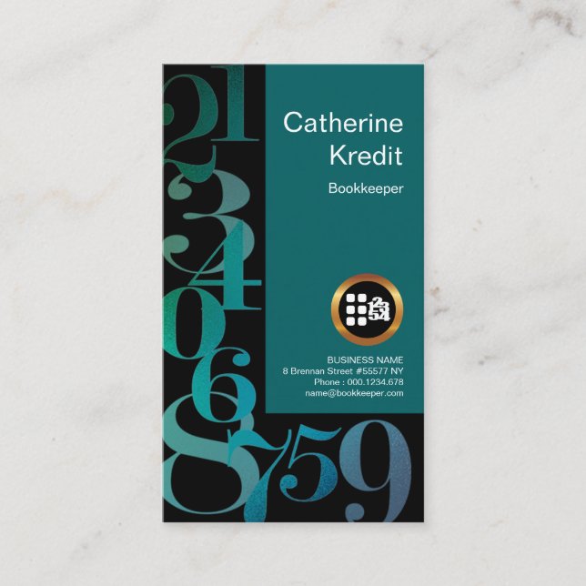 Shimmer Blue Finance Numbers Bookkeeping Business Card (Front)