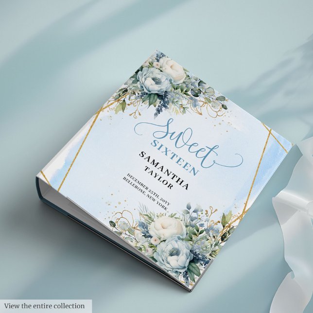 Shimmer Boho Powder Blue Greenery Floral Sweet 16 Binder (Shimmer Boho Powder Blue Greenery Floral Sweet Sixteen)