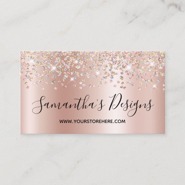 Shimmer Confetti Glitter Rose Gold Gradient Business Card (Front)