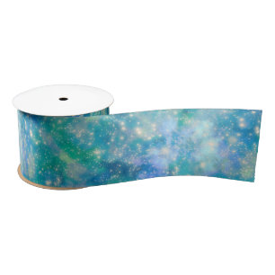 Shimmer Galaxy blue green   Satin Ribbon