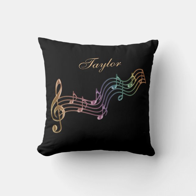 Shimmer Rainbow Personalized Musical Notes Pillow (Front)