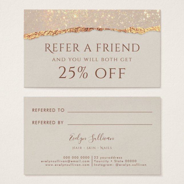 Shimmer ripped paper referral card (Front & Back)