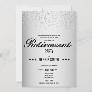 Shimmer Silver Glitter Confetti Retirement Party Invitation