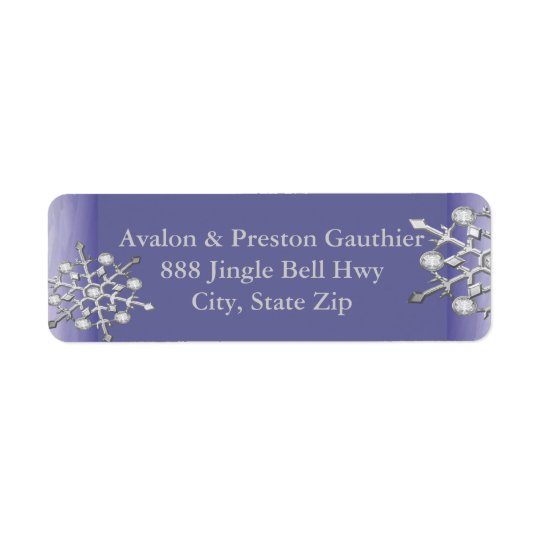 Shimmer Silver Snowflake Purple Return Address Label