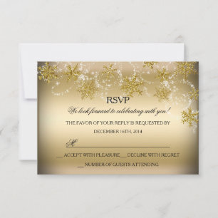 Shimmer Snowflake Gold Christmas Holiday RSVP Card