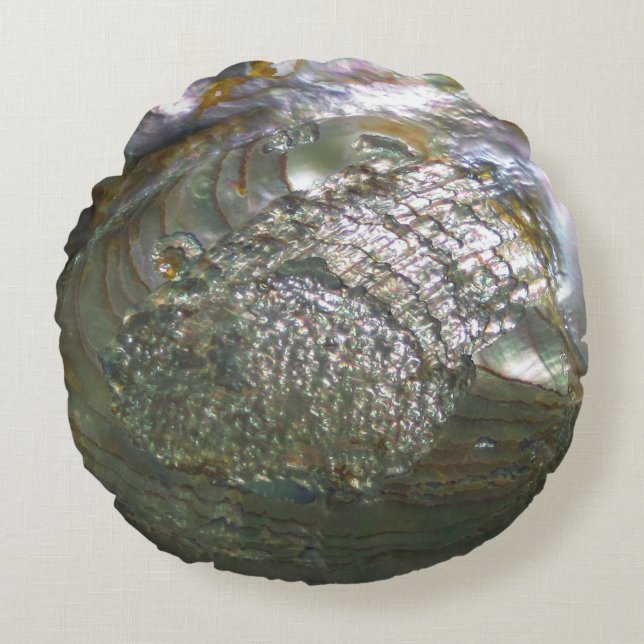 Shimmering Abalone Seashell, Beautiful Nature Round Pillow (Front)