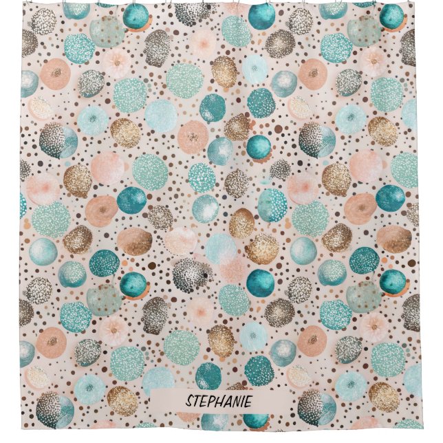 Shimmering Abstract Dot Pattern in Turquoise, Pink (Front)