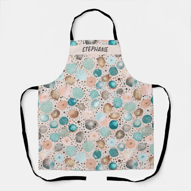Shimmering Abstract Dot Pattern in Turquoise, Pink Apron (Front)