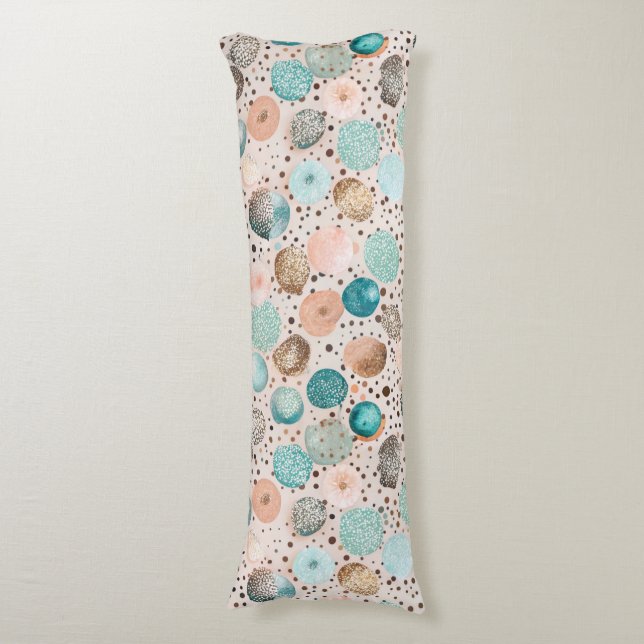 Shimmering Abstract Dot Pattern in Turquoise, Pink Body Pillow (Front Vertical)