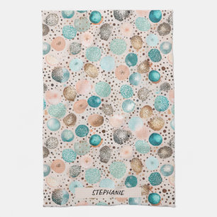 Shimmering Abstract Dot Pattern in Turquoise, Pink Kitchen Towel