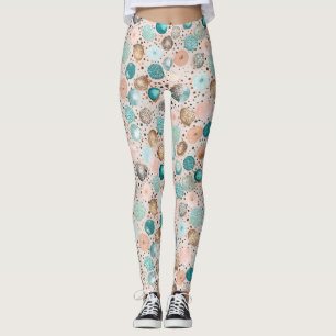 Shimmering Abstract Dot Pattern in Turquoise, Pink Leggings