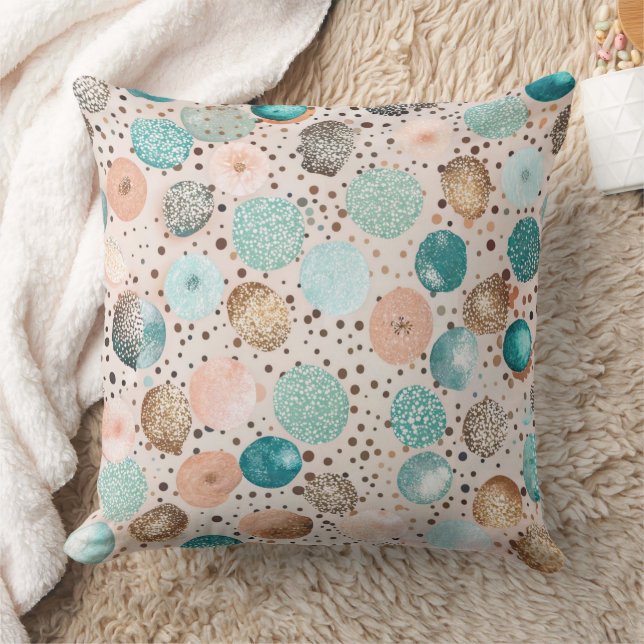 Shimmering Abstract Dot Pattern in Turquoise, Pink Throw Pillow (Blanket)