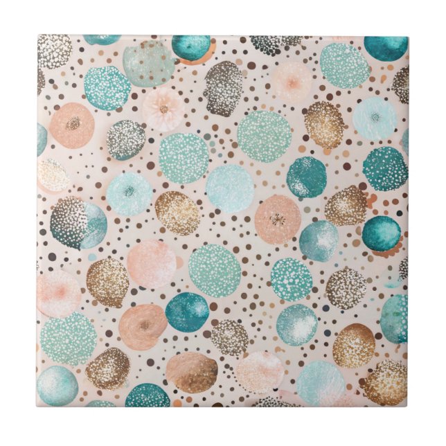 Shimmering Abstract Dot Pattern in Turquoise, Pink Tile (Front)