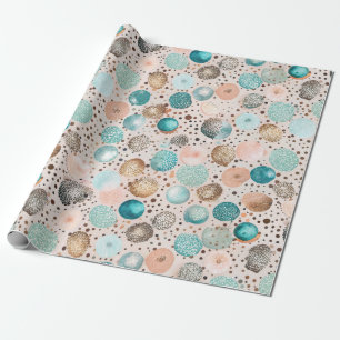 Shimmering Abstract Dot Pattern in Turquoise, Pink Wrapping Paper
