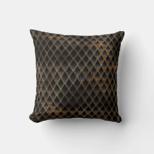 Shimmering Black & Gold Glitter Dragon Scales Throw Pillow