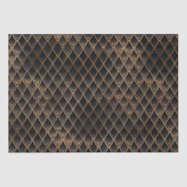 Shimmering Black & Gold Glitter Dragon Scales Tissue Paper (Front)