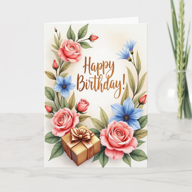 Shimmering Bloom Birthday Card (Front)