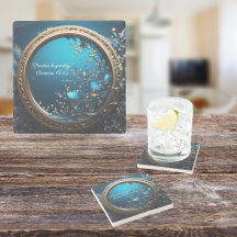 Shimmering Blue and God Frame Customizable 