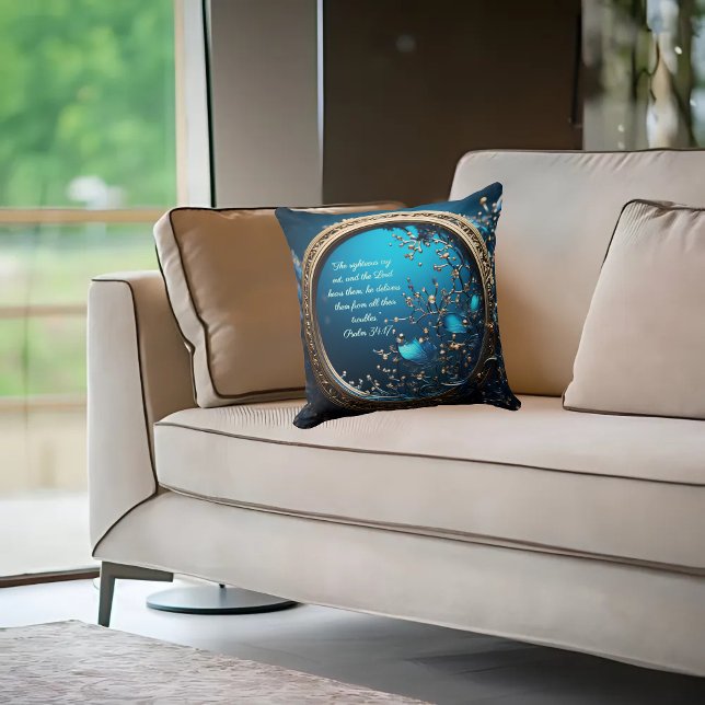 Shimmering Blue and God Frame Customizable  Throw Pillow (Creator Uploaded)
