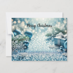 Shimmering Blue Christmas Scene with Copyspace Holiday Card