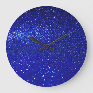 Shimmering Blue Glitter Canvas Large Clock
