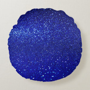 Shimmering Blue Glitter Canvas Round Pillow