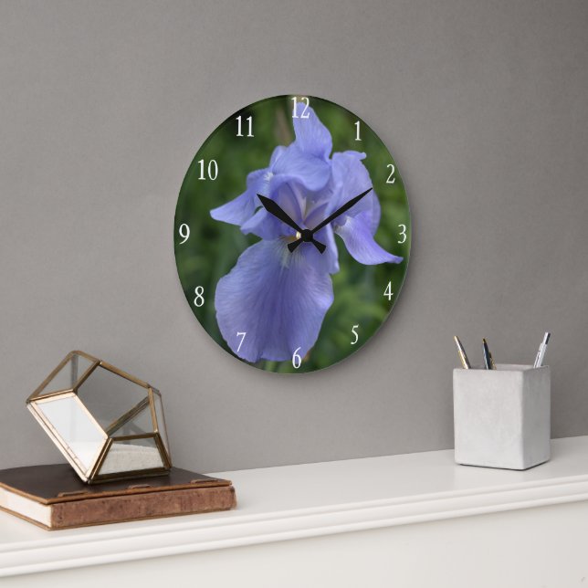 Shimmering Blue Iris Flower Wall Clock (Office)