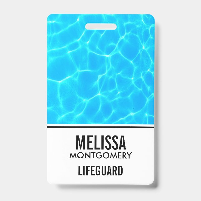 Shimmering Blue Pool Water Reflections Photo Badge (Front)