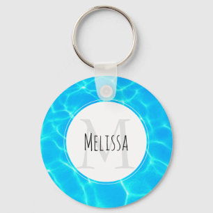 Shimmering Blue Pool Water Reflections Photo Keychain