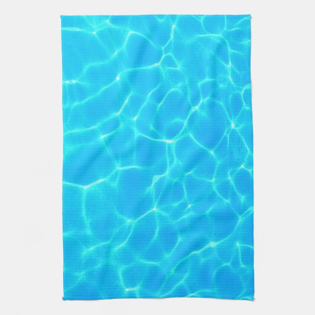 Shimmering Blue Pool Water Reflections Photo Kitchen Towel (Vertical)