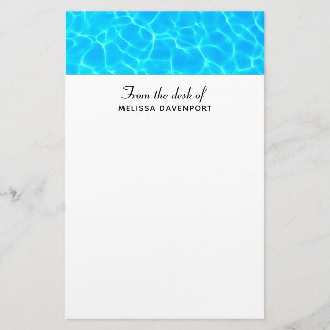 Shimmering Blue Pool Water Reflections Photo Stationery (Front)