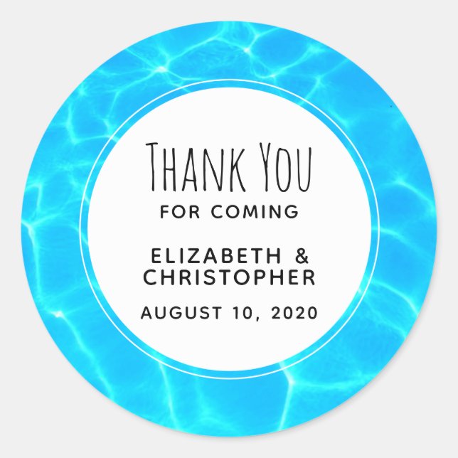 Shimmering Blue Pool Water Reflections Wedding Classic Round Sticker (Front)