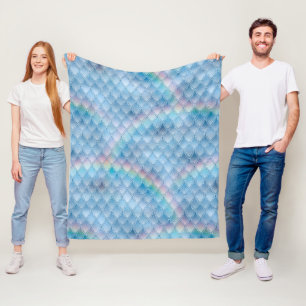 Shimmering Blue & Rainbow Glitter Dragon Scales Fleece Blanket