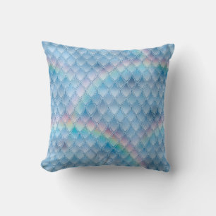 Shimmering Blue & Rainbow Glitter Dragon Scales Throw Pillow