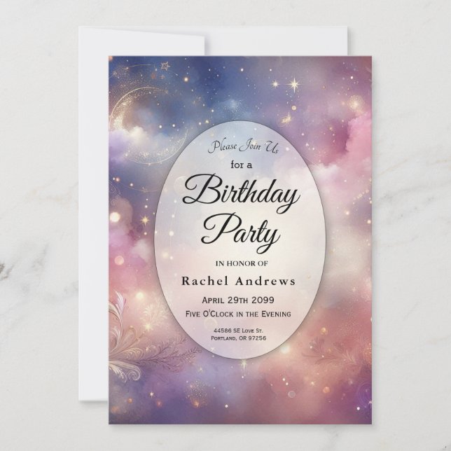 Shimmering Celestial Stardust Skies Birthday Party Invitation (Front)