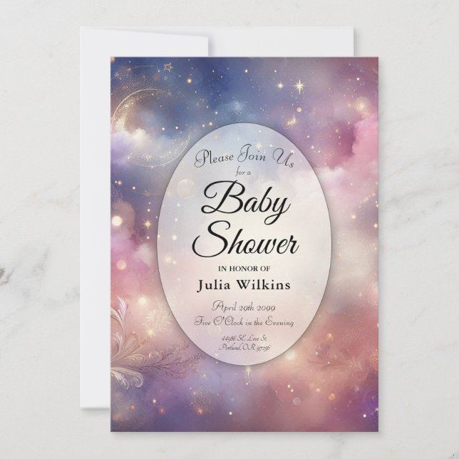 Shimmering Celestial Stardust Skies Invitation (Front)