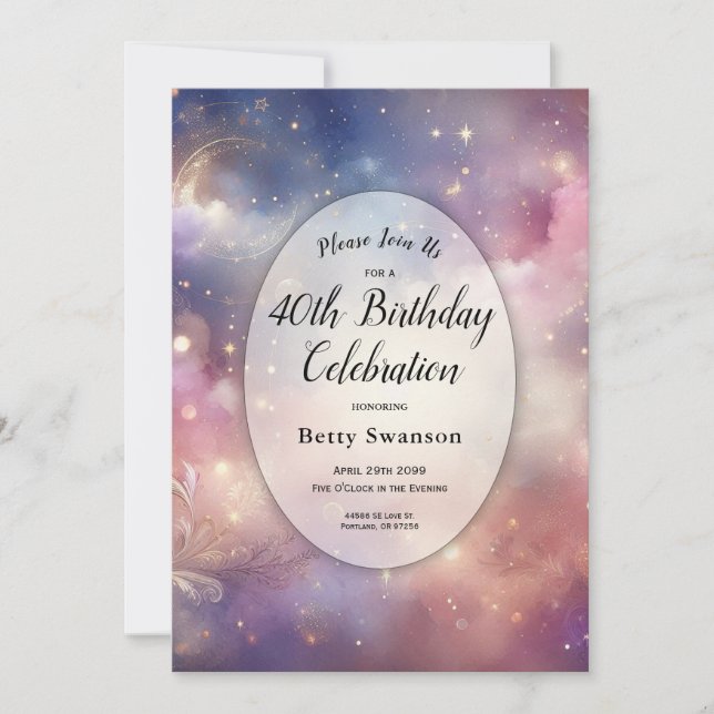 Shimmering Celestial Stardust Skies Milestone Invitation (Front)