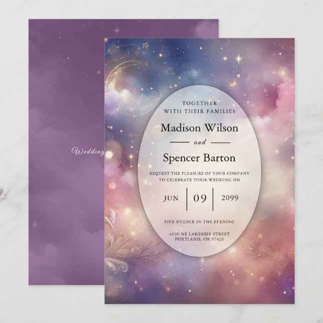 Shimmering Celestial Stardust Skies Wedding Invitation (Front/Back)