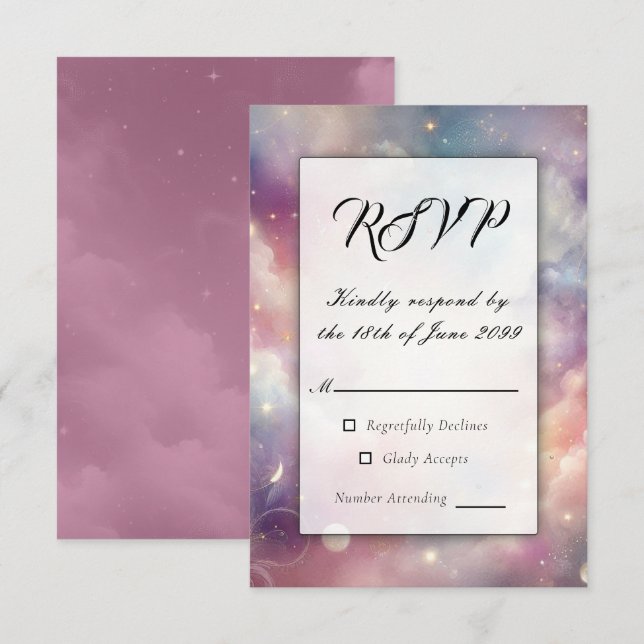 Shimmering Celestial Stardust Skies Wedding RSVP Card (Front/Back)