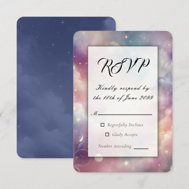 Shimmering Celestial Stardust Skies Wedding RSVP Card (Front/Back)